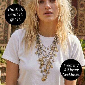 2 Strand Multi-Charm Charm Necklace Sea & Sun THeme Gold + Silver NEW Boho Style